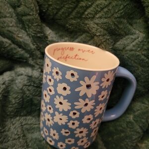 'Progress Over Perfection' Blue Floral Mug